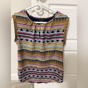 The Limited Multicolor Geometric Cap Sleeve Top - Mustard/Black/Pink/Blue